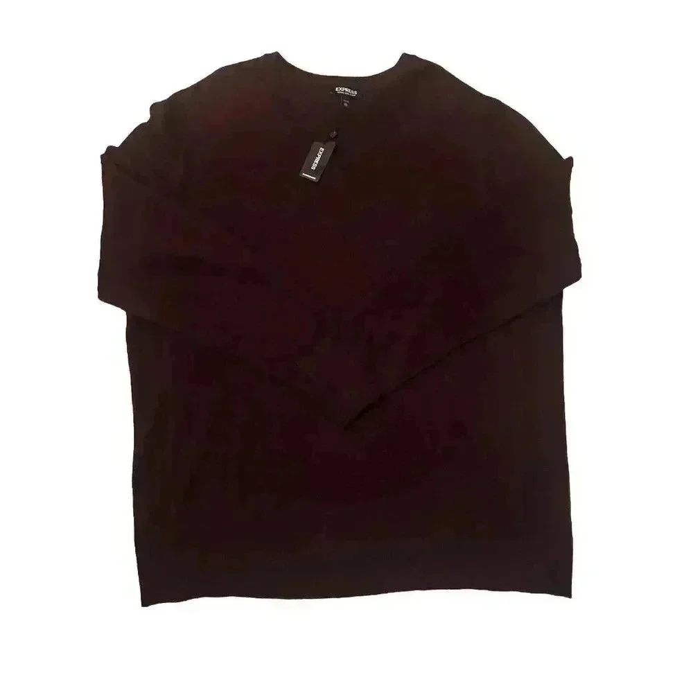 NEW Express Mens Sz XXL Merino Wool Blend V Neck Sweater Maroon Burgundy Classic
